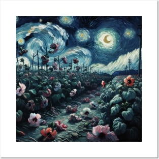 Enchanted Flower Garden Night: Hibiscus Starry Floral Posters and Art
